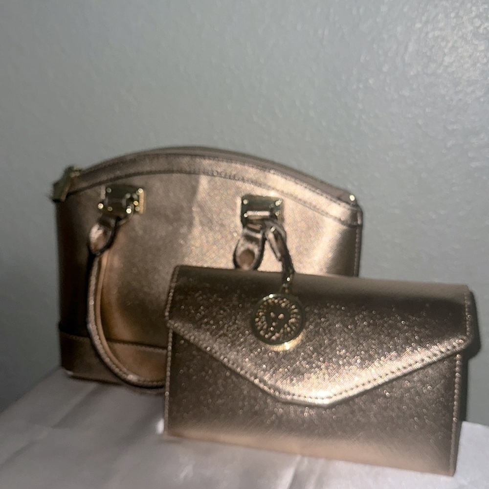 Adorable rose gold Anne Klein dome bag and similarly matching wallet